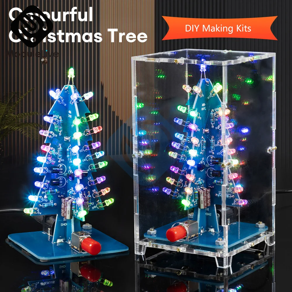 

RGB LED Flashing Christmas Tree DIY Kits Electronics Soldering Colorful 3D Xmas Tree DIY Kits for Soldering Practice Learning