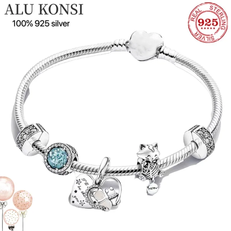 

100%925 Sterling silver European Fashion Charm Beaded Bracelet DIY Bangle For Women Couples Lover Original Gift Jewelry