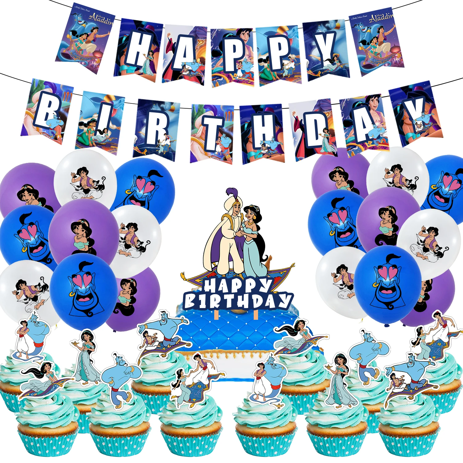 Aladdin and His Lamp Balloon Birthday Party Decoration Princess Jasmine Birthday Banner Cake Topper Baby Shower