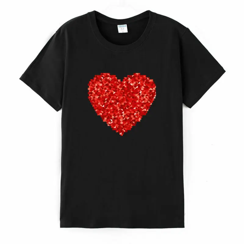 

Футболка с изображением милого красного сердца для мужчин и женщин, топы для отдыха, оленя, туника, летняя облегающая футболка