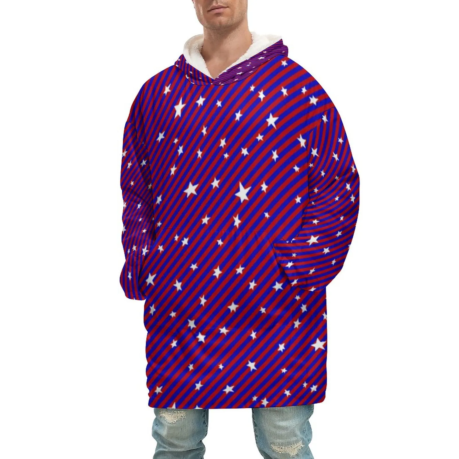 

Мягкое одеяло в синюю и красную полоску с капюшоном для спальни