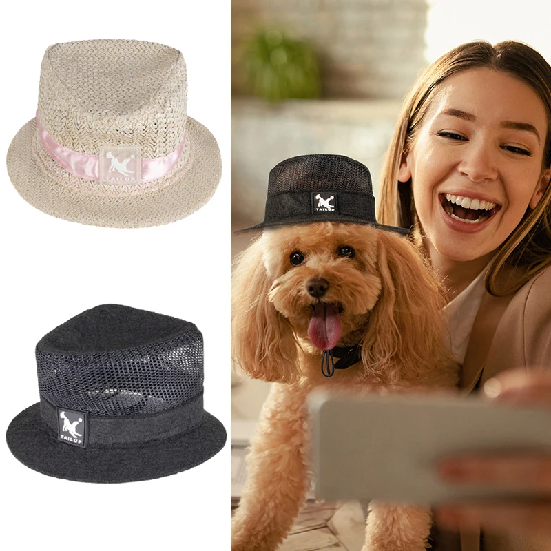 

New Black Party Hat For Dogs Beige Mini Pet Dog Straw Hats Universal Funny Dogs Cats Sun Hat Photo Props Cosplay Accessories