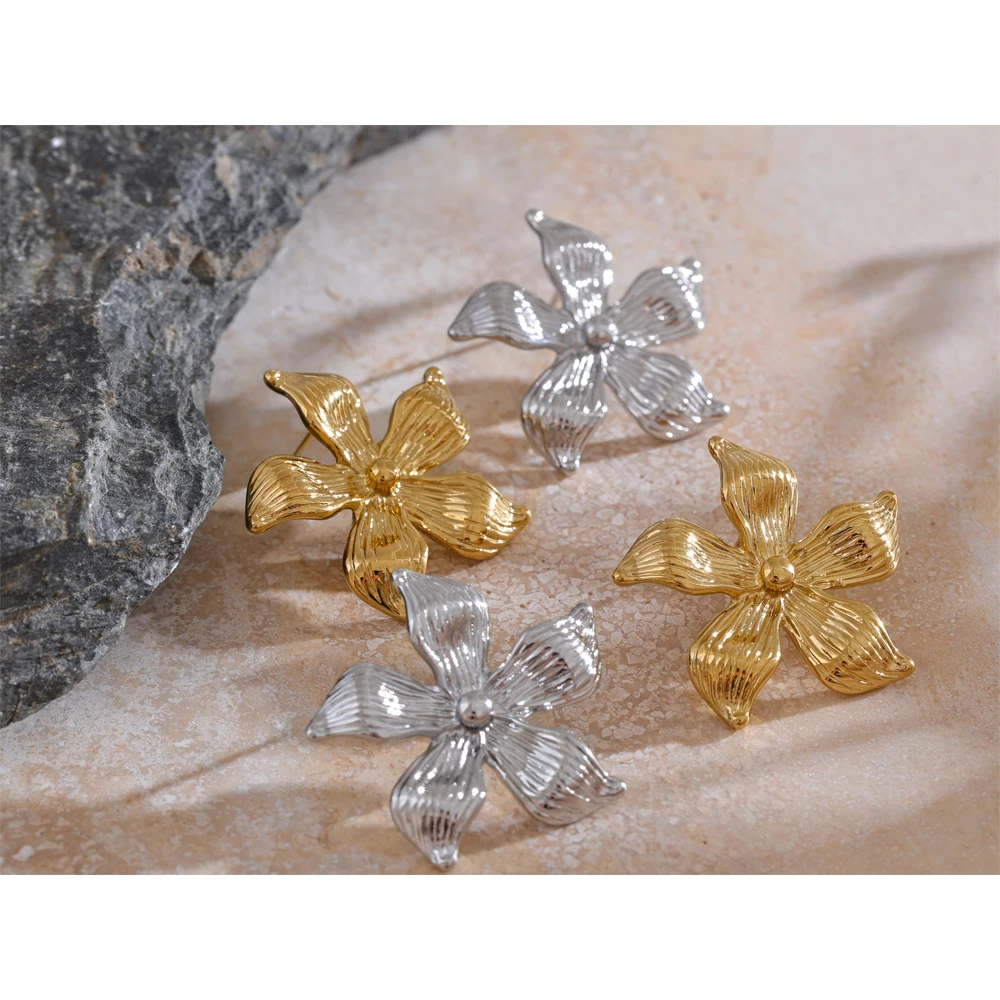 Yhpup 2024 новые серьги-гвоздики из нержавеющей стали с металлическими цветами