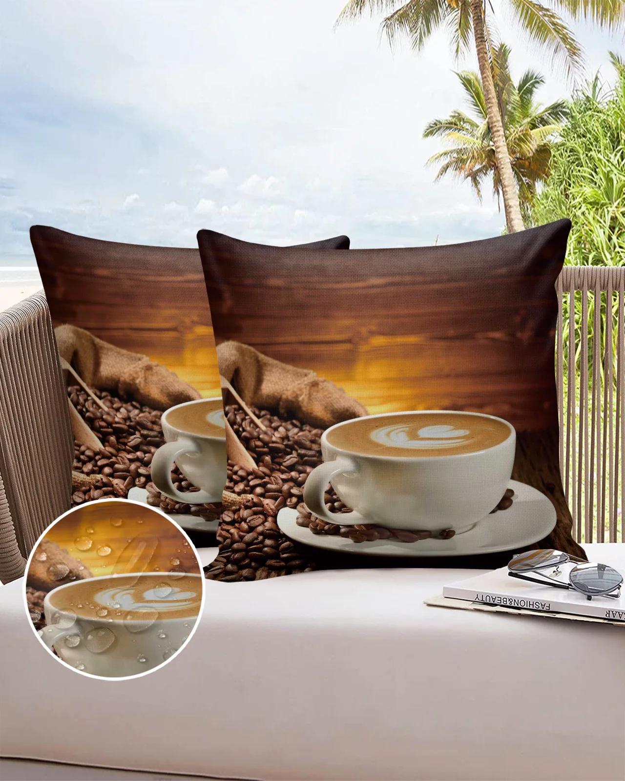 

Cup Coffee Beans Closeup Pillowcase Modern Sofa Car Waist Cushion Covers Home Office Decor Printed Waterproof Pillow Cases