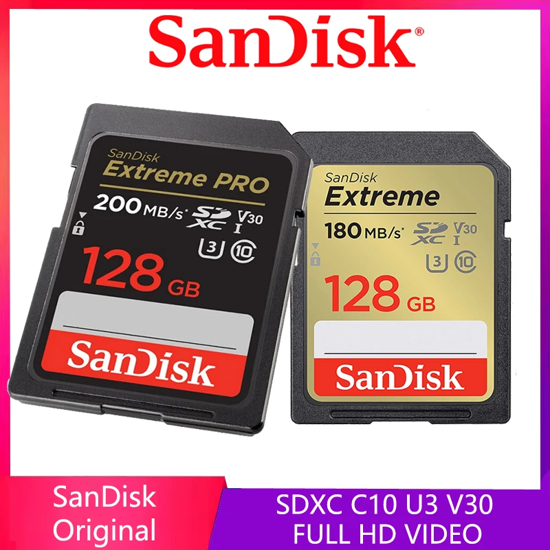 

SanDisk Memory Card Extreme PRO 256GB 128GB SD Card C10 U3 V30 UHS-I 64G 512G SDXC Flash Card 4K UHD For 1080p 3D Full HD Camera