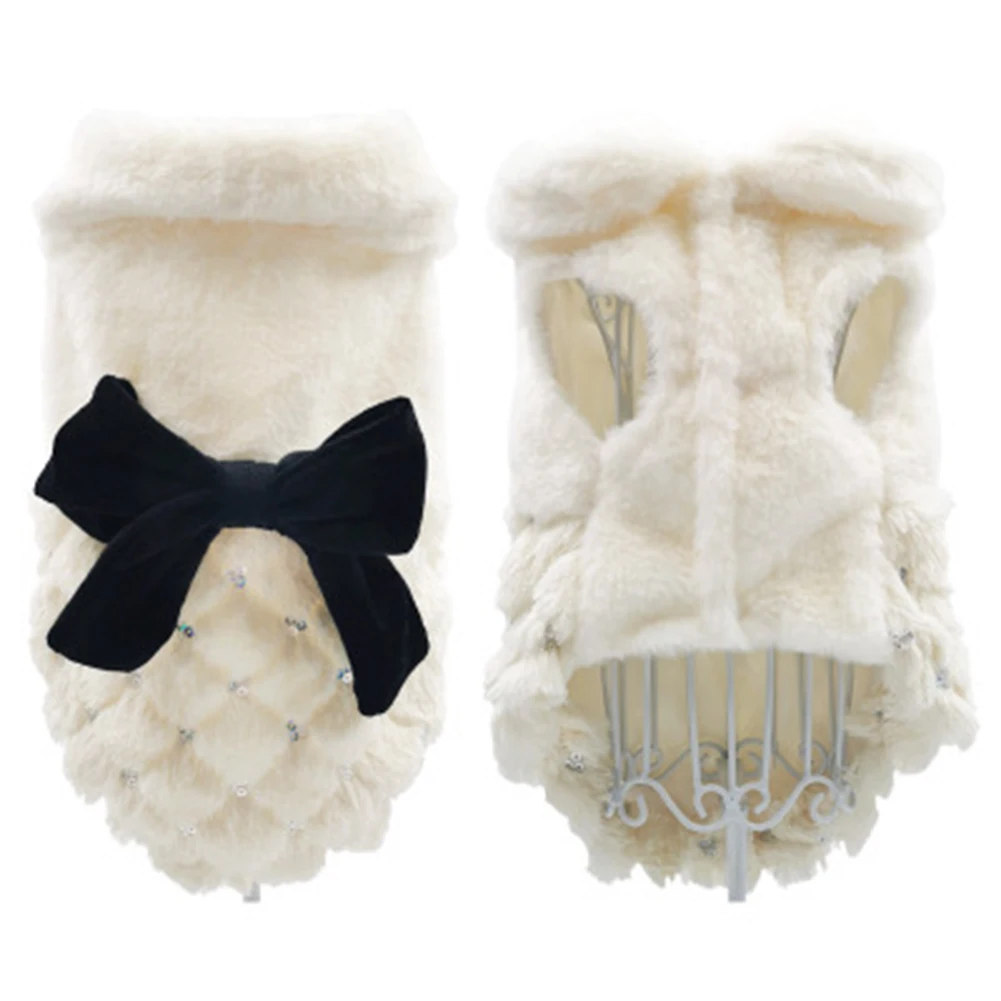 

Good Touch Lovely Design Bow Skirt Pet Clothes White With Black Bow 1pc Plush Princess Dress Warm For Festivel