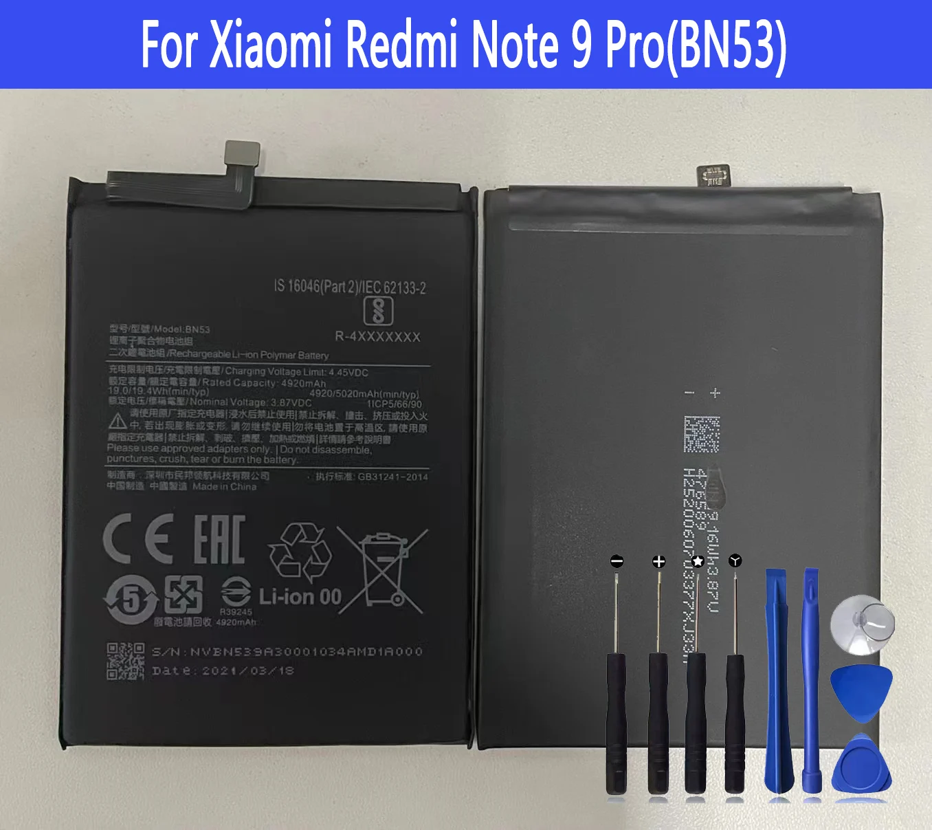 BN53 Battery for Xiaomi Redmi Note 9 Pro Repair Part Original Capacity Phone Batteries Bateria