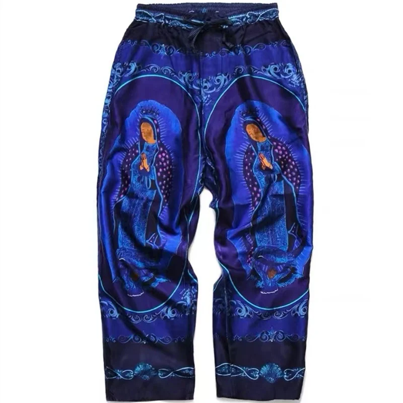 

Mother Rayon KAPITAL 23SS Patterned Embroidery Men's And Women's Outdoor Drawstring Trend Casual Trousers