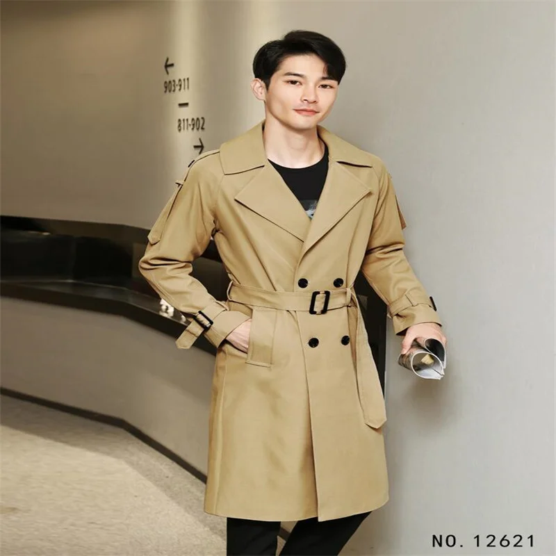 

Тренчкот Мужской Хлопковый, ветровка водонепроницаемая до колен, Повседневная Свободная модная одежда в британском стиле с длинным рукаво...