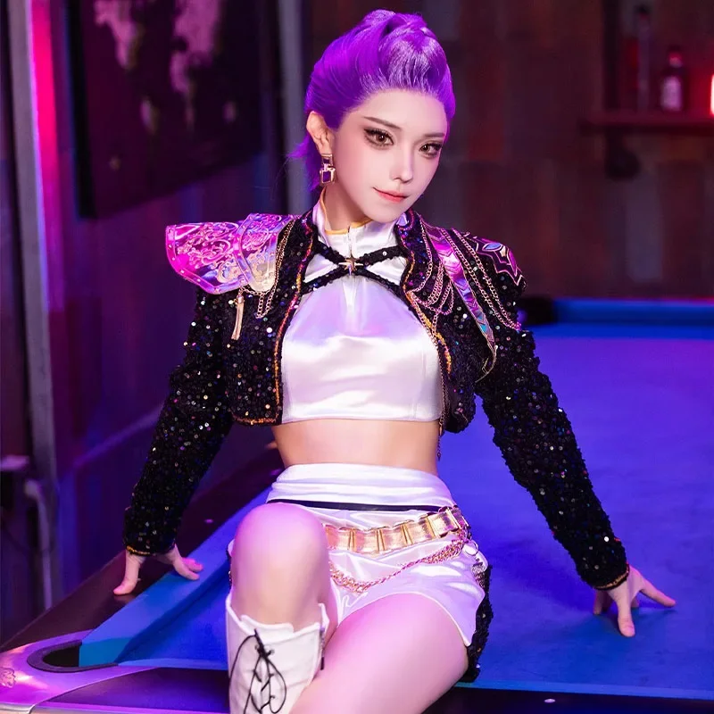 Фото Костюм для косплея K-Pop Demon Hunters: Руми, Зои, Мира, парик, женский черно-золотой костюм для Хэллоуина, вечеринок и ролевых игр №2