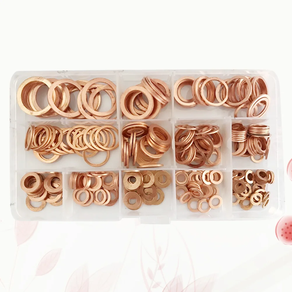 

300PCS Automotive Washer Air Cylinder Washers Crush Washer Copper Lock Washer Copper Washers Assortment Copper Washers