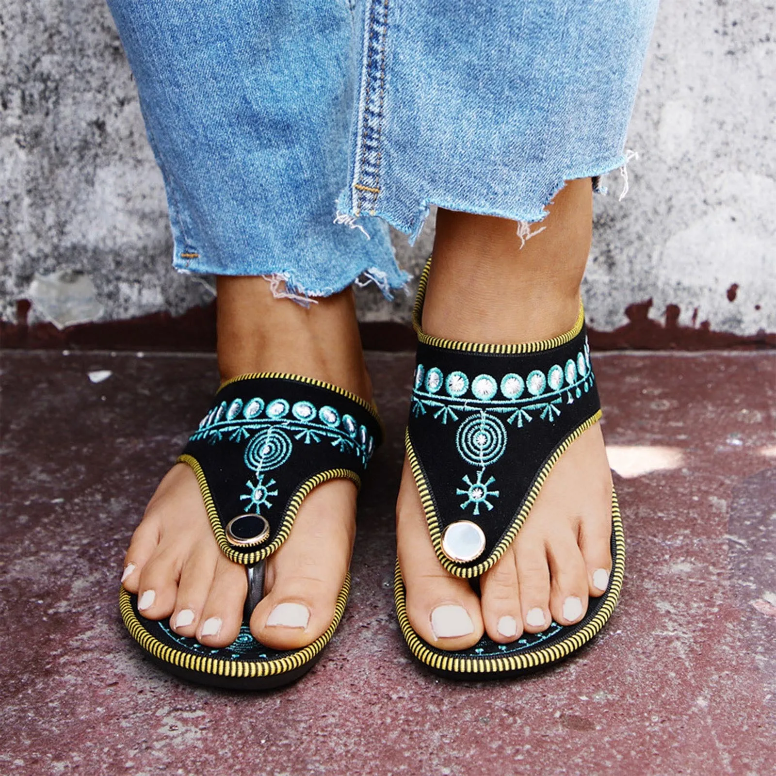 

Flip Flops Women White Spring Flat Style Shoes Casual Women's Ethnic Flops Breathable And Summer Flip Fashion Women' Flip Flops