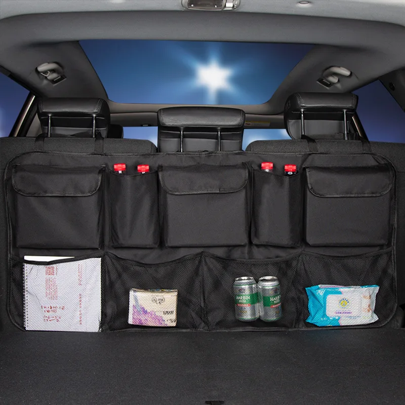 

Большой обновленный автомобильный органайзер для хранения, сумка для багажника в автомобиле, универсальная вместительная сумка для хранения на заднем сиденье, карман-сетка для груза