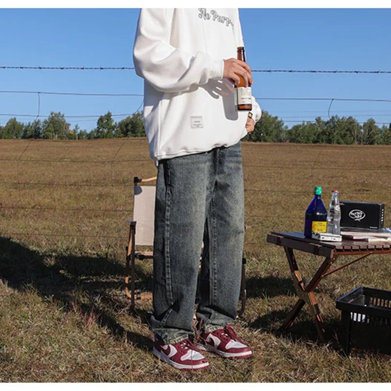 Men Clothing 2022 New Style Recreational Vintage Nostalgia Blue Jeans Straight Cylinder Loose Temperament Trousers Autumn Female