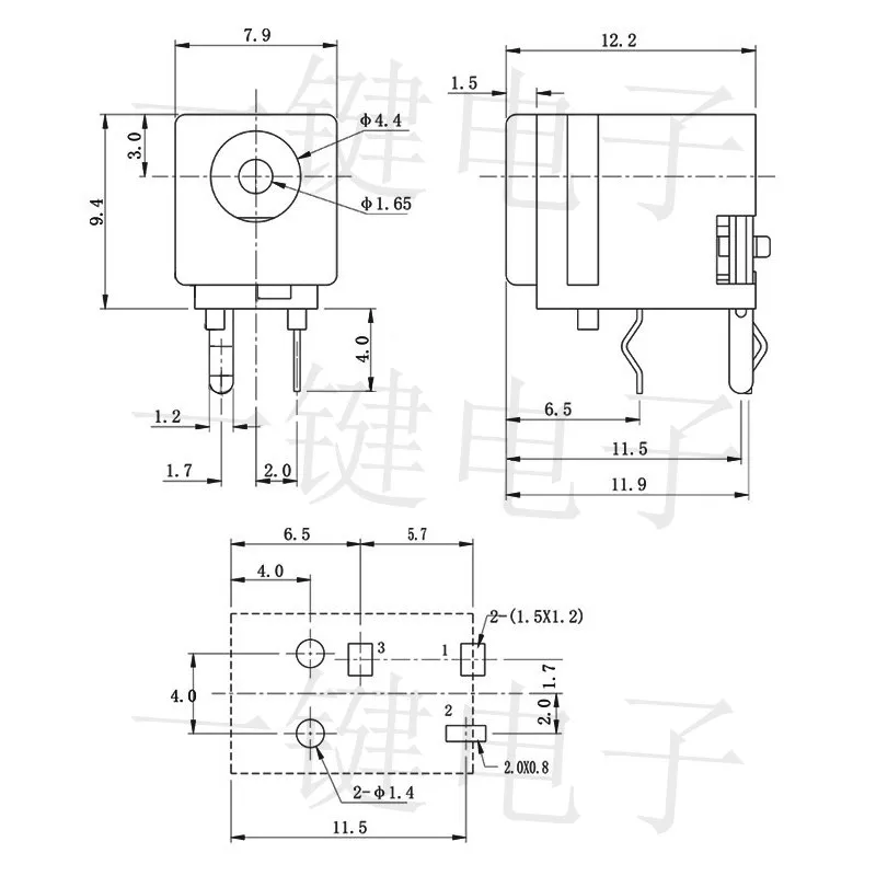 DIP 3-pin plug-in 2 фиксированная Колонка DC socket power DC-028 1 65 copper