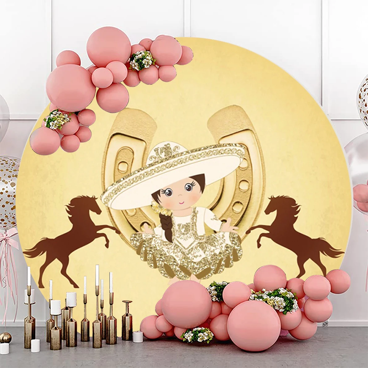 

First Holy Communion Round Circle Background for Photography Customize Girl My Baptism Baby Shower Party Backdrop Cover