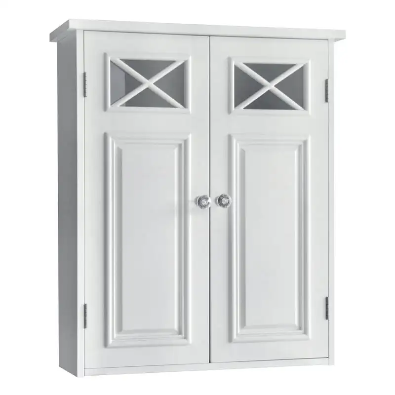 

Wall Cabinet with cross Molding and 2 Doors, White Adhesive silicone feet Door magnet Door closer