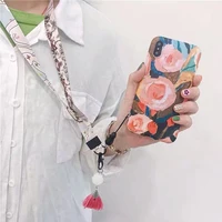 trendy boho cell phone lanyard national tide printed long hanging neck strap rope with lotus tassel for working id card keychain