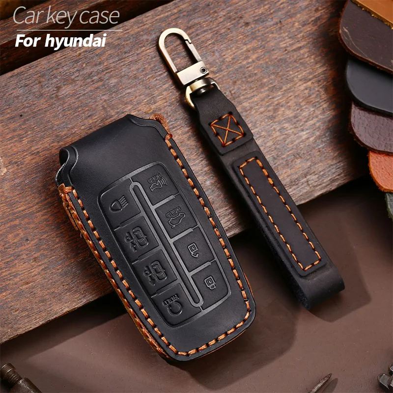 

Style Cowhide Bag Case Keyring Car Key Box Cover Shell Buckle Suitable For Hyundai Genesis Rohens Fashionable Retro Styleuniqu