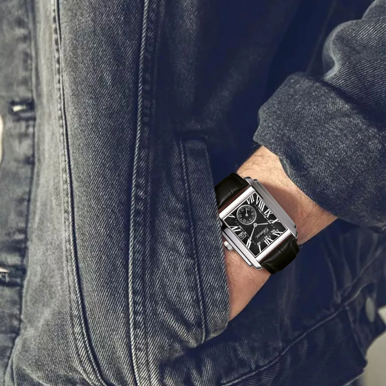 Фото Chenxi 8216, новые модные классические наручные часы с прямоугольным кожаным ремешком для мальчиков, мужские роскошные брендовые часы, кварцевые часы Montre Femme №5