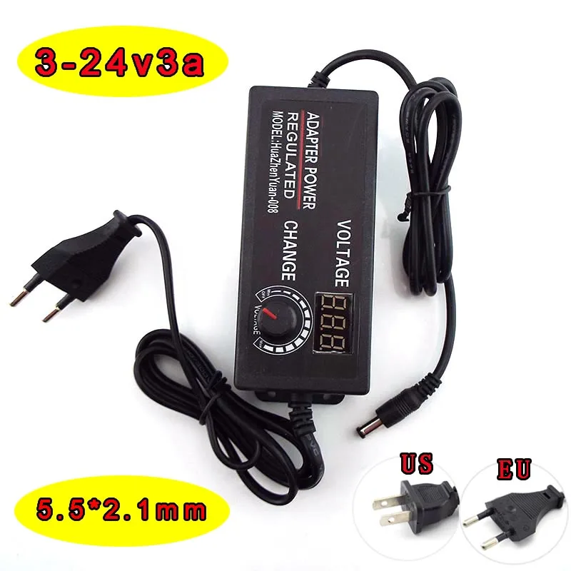 

AC to DC 3V-24V 3A Adjustable Power Supply Adapter Universal Adatpor Display Screen Power Volt Switching Charger 5.5mm*2.5mm