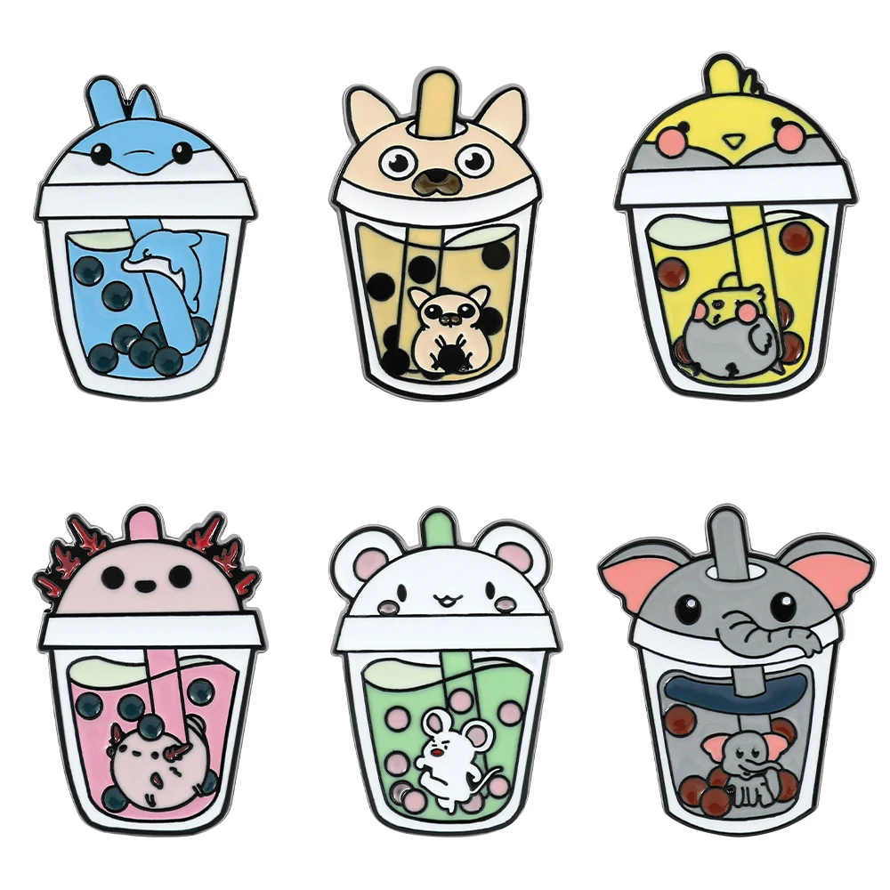 Милая булавка в форме чайного пузыря милый Дельфин слон мышь животные значок для