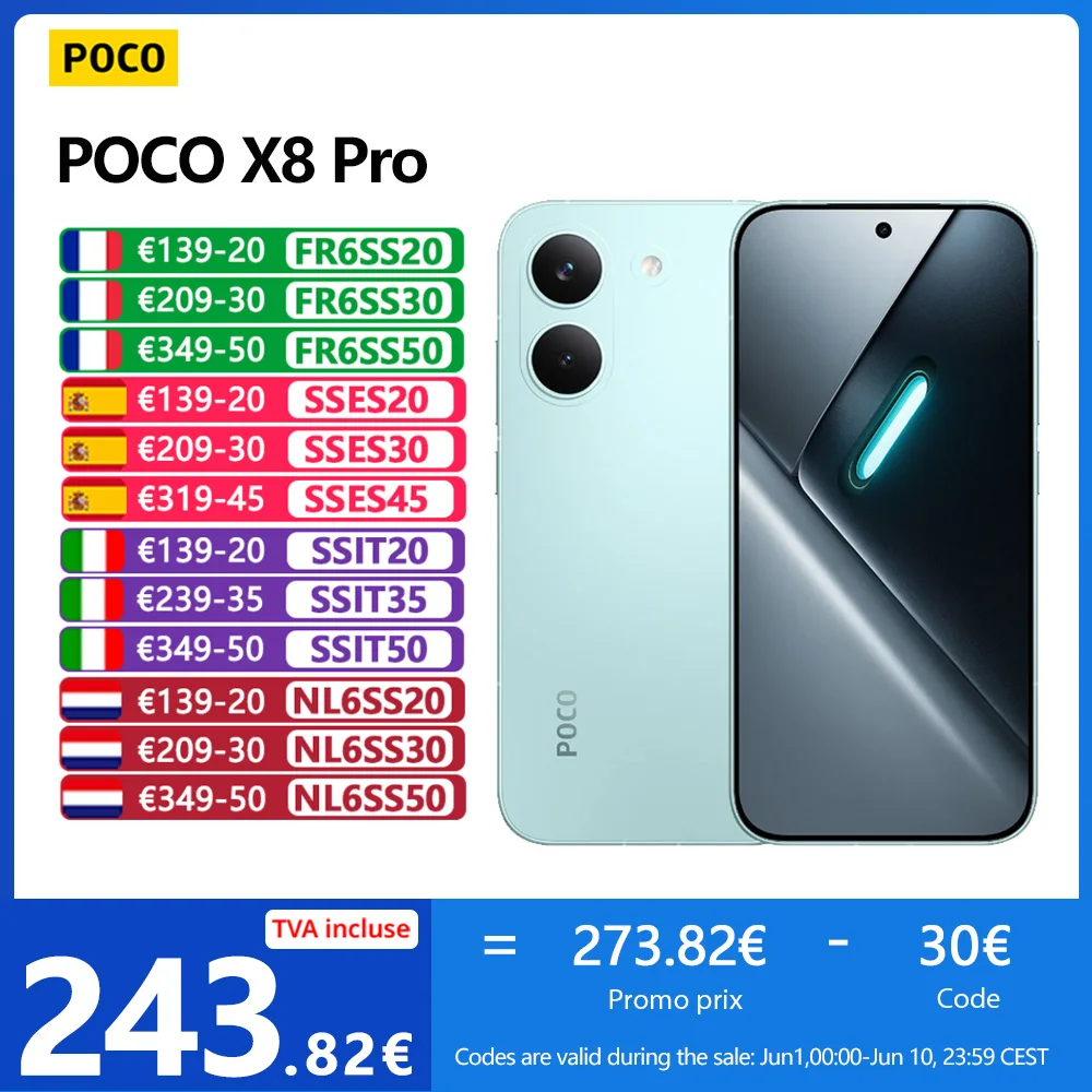 POCO X8 Pro 5G,NFC,Dimensity 8500-Ultra,6.59 inches,120 Hz,50 MP camera, 6500 mAh, IP68 resistance to dust and water