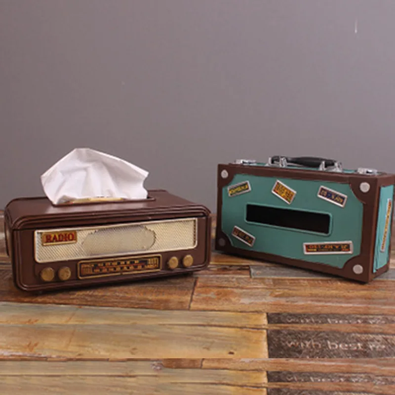 

Retro Creative Wrought Iron Audio Model Dust-proof Paper Towel Storage Box Ornaments Living Room Bedroom Home Decor Craft Gifts