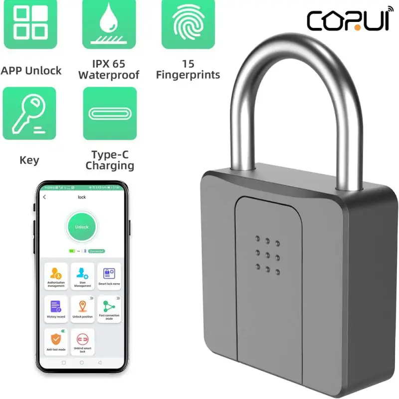 

CORUI Smart Fingerprint Lock Outdoor Waterproof Padlock App Remote Unlock Anti-theft Intelligent Fingerprint Lock For Warehouse