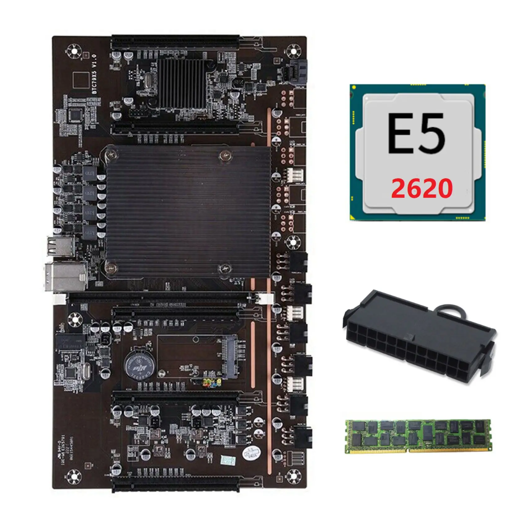 

X79 H61 BTC Miner Motherboard with E5 2620 CPU+RECC 4G DDR3 Ram+24Pins Connector Support 3060 3070 3080 GPU