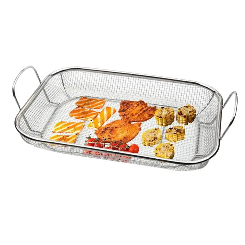 

Stainless Steel Grill Basket Vegetable Barbecue Basket Stainless Steel Mesh Grilling Basket Pan With Handles For Veggie Chicken