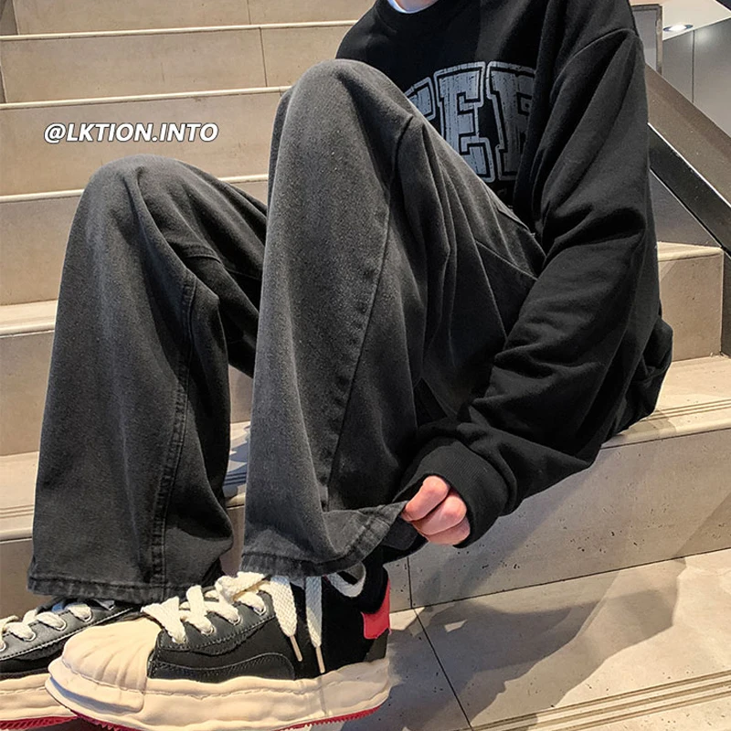 Men Cargo Pants Hip Hop Youth Street Jeans Casual Business Vintage Style Loose Black Straight Denim Pants 2023 New Male Clothing