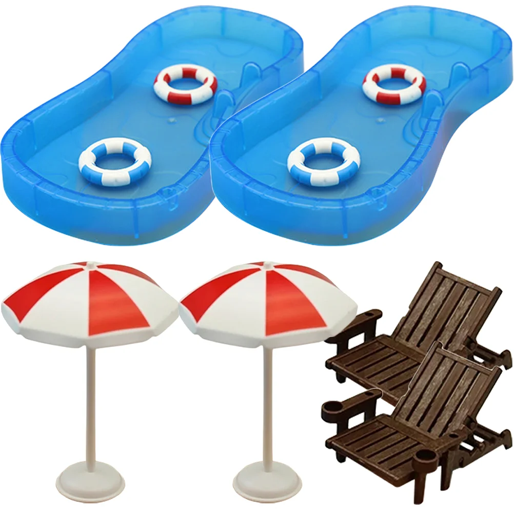 

2 Sets Light Childrens Toysss House Kids Playhouse Toy Mini Swimming Pool Ring Chaise Longue Plastic Ornament Micro