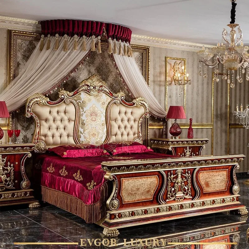 

Роскошная европейская деревянная вырезанная вручную французская дворец принцесса спальня двойная Свадебная кровать