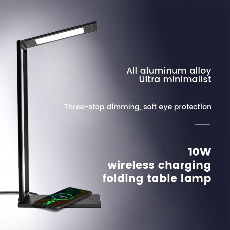 

1Set 10W Portable Wireless Charging LED Desk Lamp Dimmable Foldable Desk Light Eye Protect Reading Light