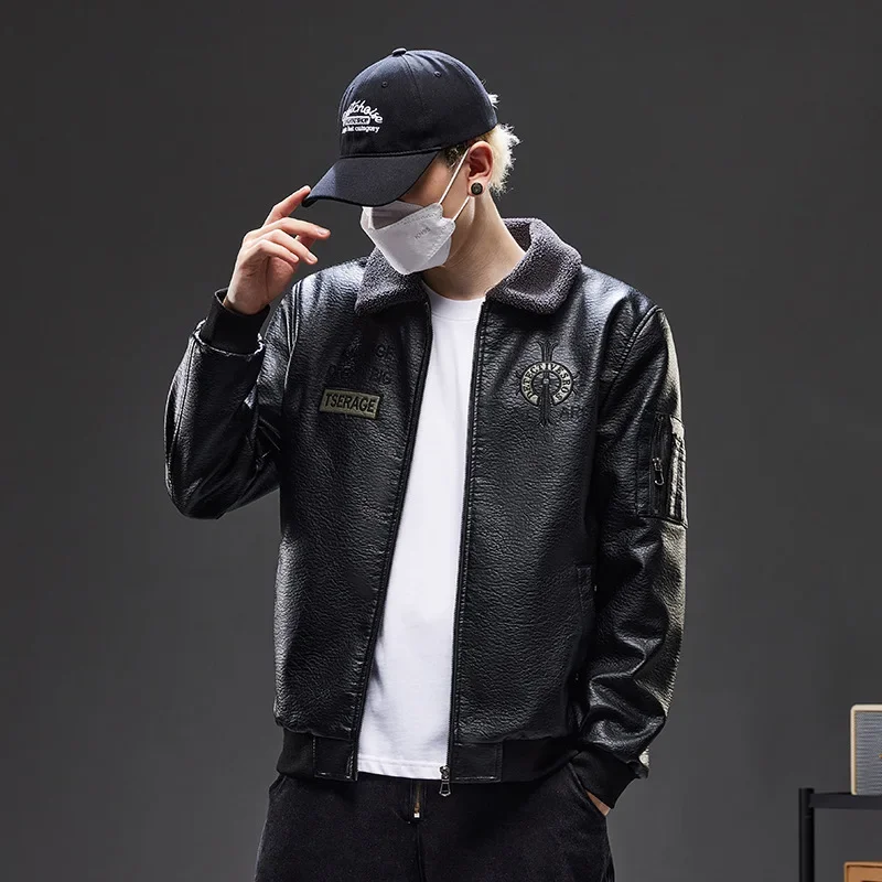 Винтажная кожаная куртка в американском стиле для мужчин зимняя модная