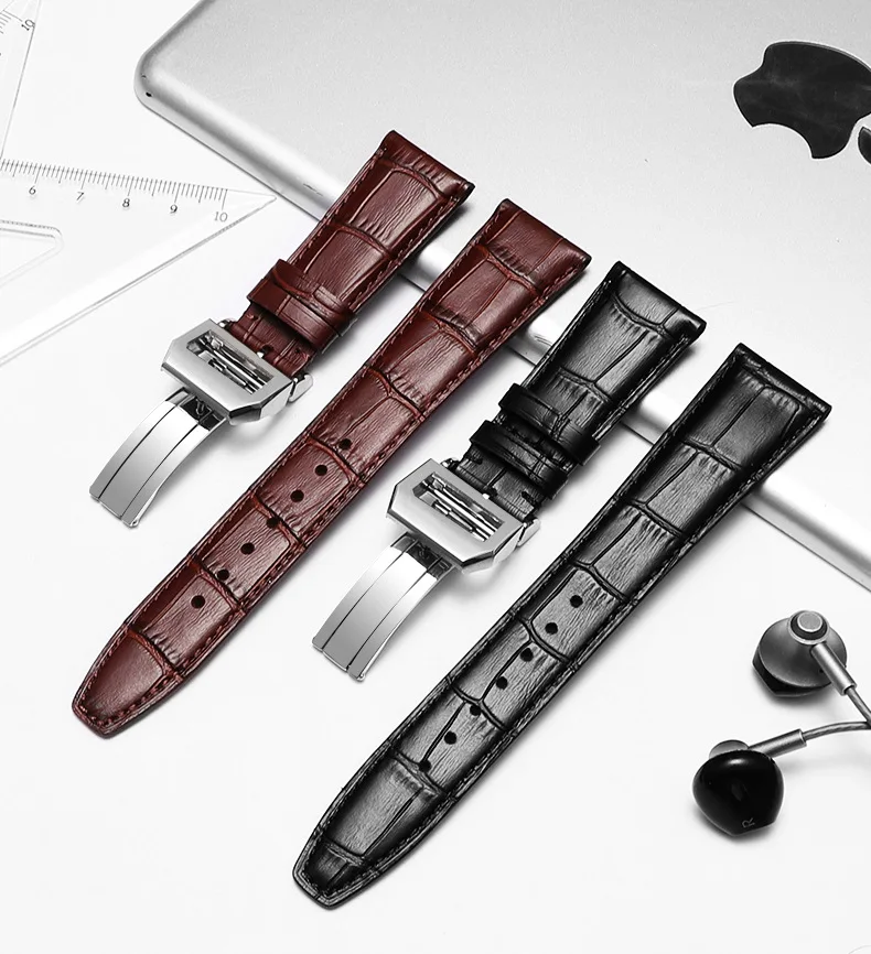 Genuine Leather Watch Strap 20/22mm Leather Strap For Portugieser Chronograph Portofino Watch Accessories Folding Clasp