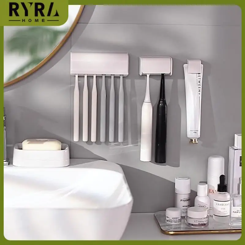 

Anti-pollution Toothbrush Drain Storage Rack Punch-free Dustproof Toothbrush Holder Wall-mounted Bath Organizer