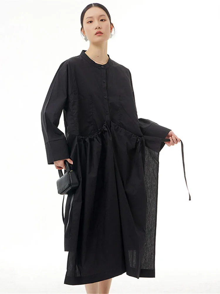 

XITAO Drawstring Dress Fashion Solid Color Full Sleeve Goddess Fan Casual Style Pullover Thin Minority Elegant Dress WMD5086