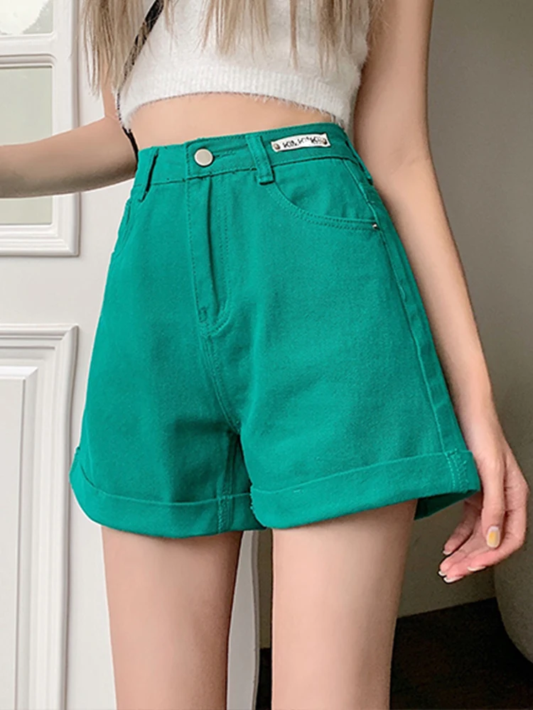 

All-match denim shorts 2022 summer new high waist straight curled denim shorts Korean fashion women's clothing