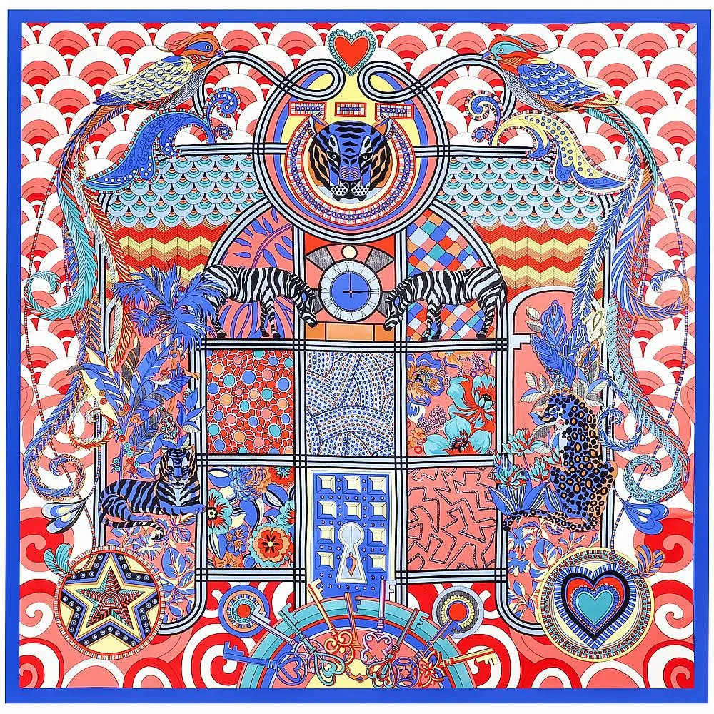 130*130cm European Retro Roman Luxury Ladies Twill Decorative Muffler Women Silk Scarf Sunscreen Shawl Couple Large Square Pareo |