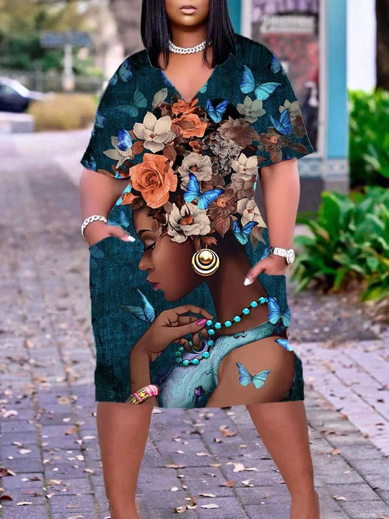 

Платье женское вечернее с цветочным принтом и V-образным вырезом