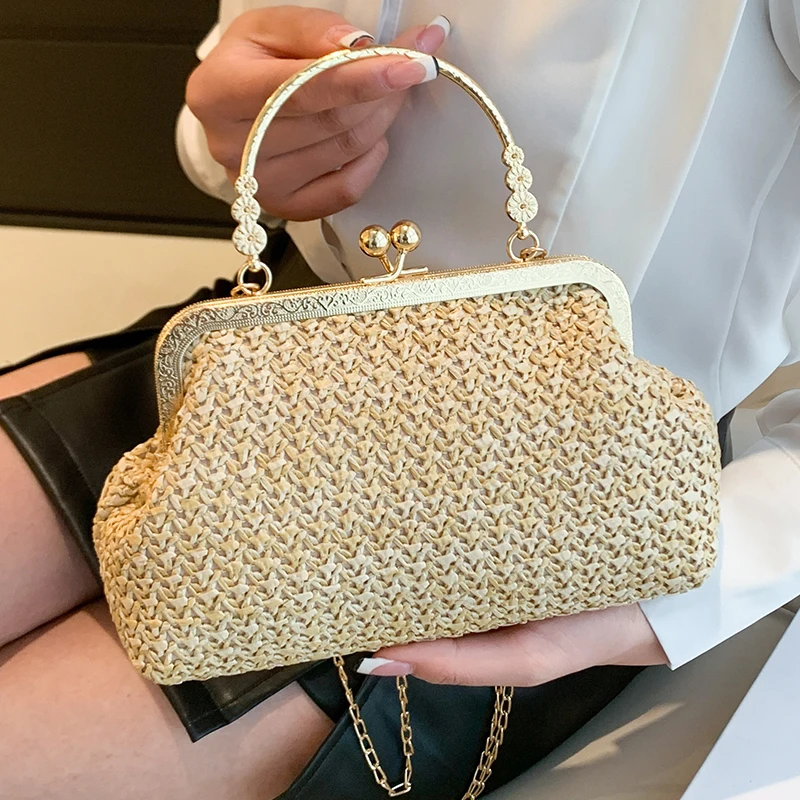 

Female Rattan Weave Summer Beach Wallet Trendy Elegant Women's Shoulder Bags Luxury Handle Ladies Handbag 2023 New Crossbody Bag