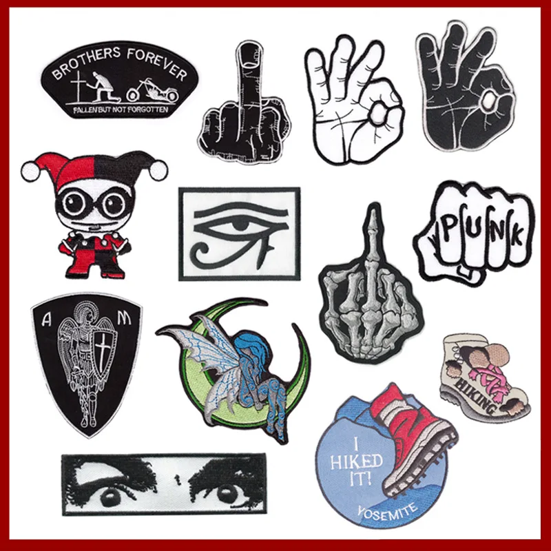 Панк Череп вертикальный средний палец чёрный белый череп нашивки на пальцы