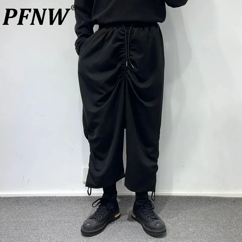 

PFNW весна-осень мужские индивидуализированные нестандартные плиссированные Сращенные Брюки Модный нишевый дизайн со шнуровкой брюки из Харлана 12A9903