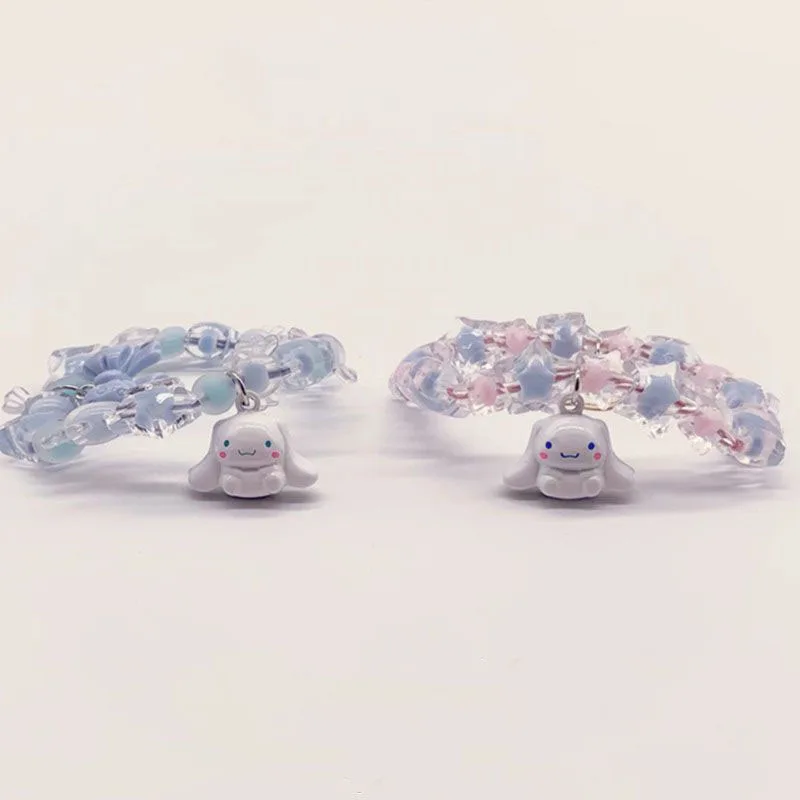 

Kawaii Cinnamoroll Mymelody Rubber Band Sanrio Cartoon Cute Couple Niche Design Head Rope Girlfriends Bell Bracelet Headdress