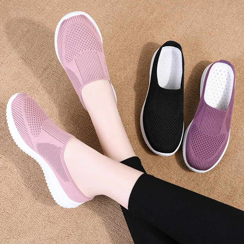 

Women Shoes Summer Mesh Breathable Vulcanize Shoe Female Knitted Casual Flats Ladies Slip On Sock Shoes Mom Sneakers Tenis