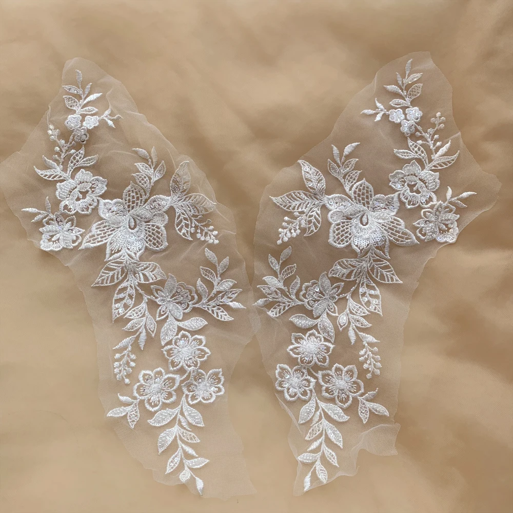 1 пара 41*18 см белые бусины с блестками красивые свадебные кружевные аппликации