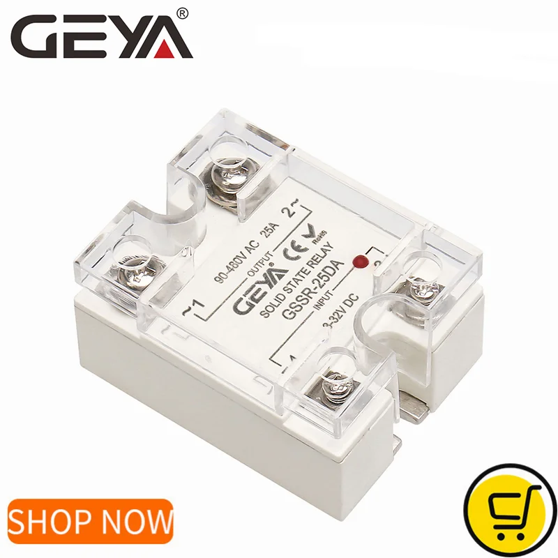 

SALE GEYA DC control AC Solid State Relay SSR 10DA/25DA/ 40DA/60DA/80DA/100DA with Pastic Cover 100A SSR Module Single Phase