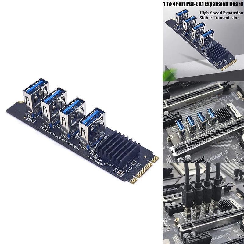 

M.2 NVME To 4Port PCI-E 1X Riser Card M.2 MKEY PCI-E Adapter USB3.0 PCI-E Graphics Expansion Card ASM1184E Chip
